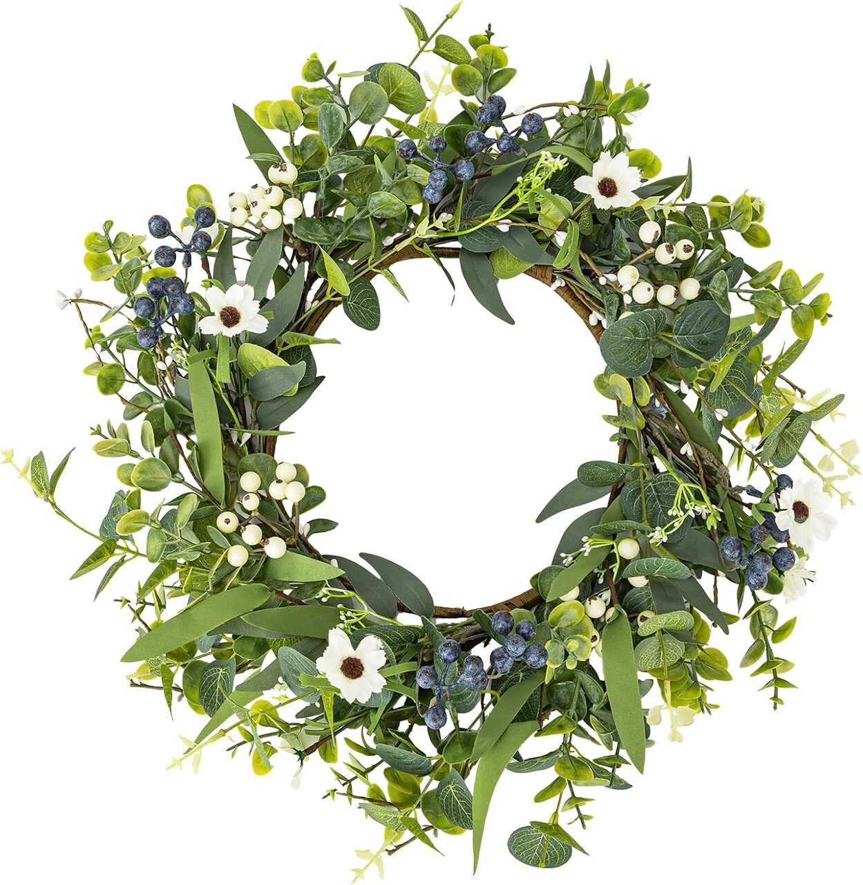 20 Inch Summer Wreaths for Front Door Eucalyptus Wreath with Blue Berries Elegant Durable Greenery Front Door Wreath for Outside Wedding Farmhouse Porch Wall Room Home Decor